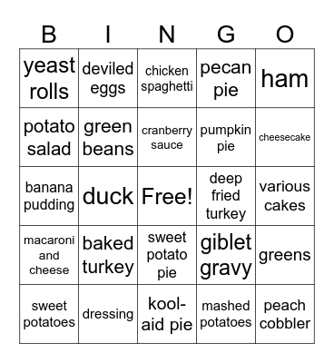 Thanksgiving Dinner Bingo Card