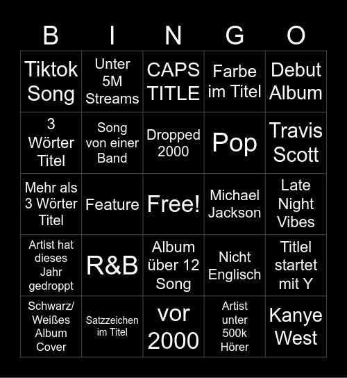 Aux Bingo Card