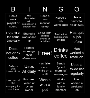Work Related UPM Bingo! Bingo Card
