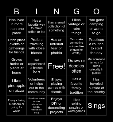 Hobbies and Interest UPM Bingo! Bingo Card