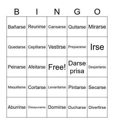 Reflexive Verbs Bingo Card