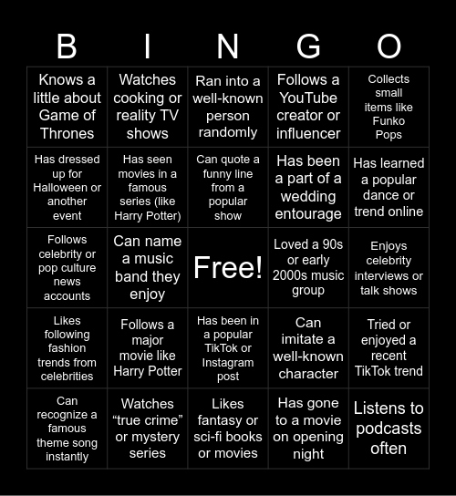 Pop Culture Reference UPM Bingo! Bingo Card