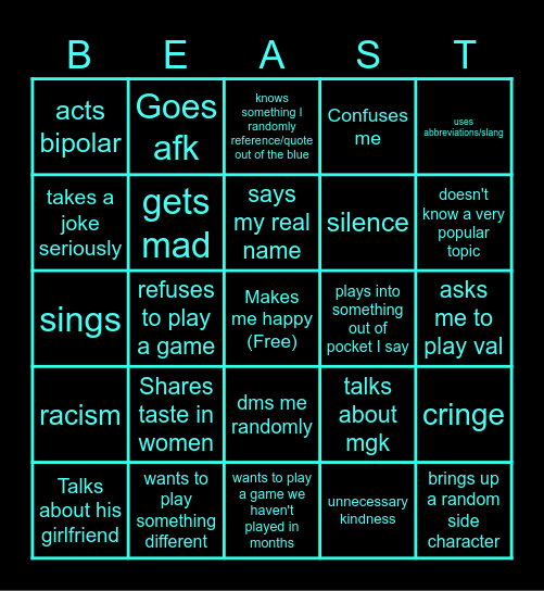 Beast0725 Bingo Card