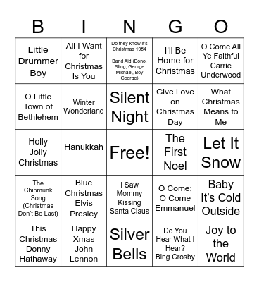 Bird's Holiday Luncheon Music Bingo Card