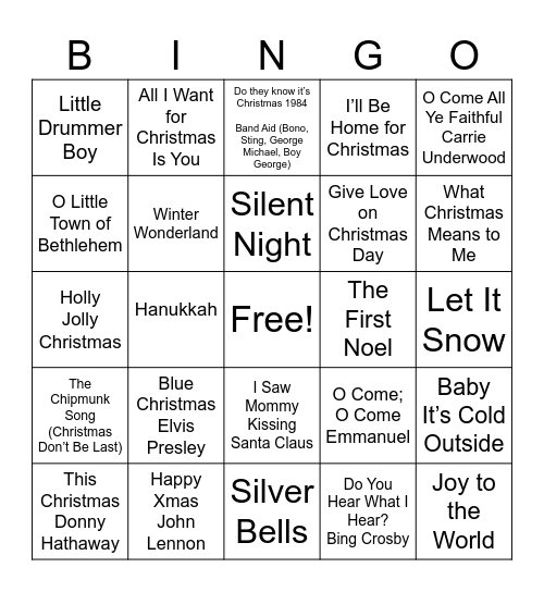 Bird's Holiday Luncheon Music Bingo Card