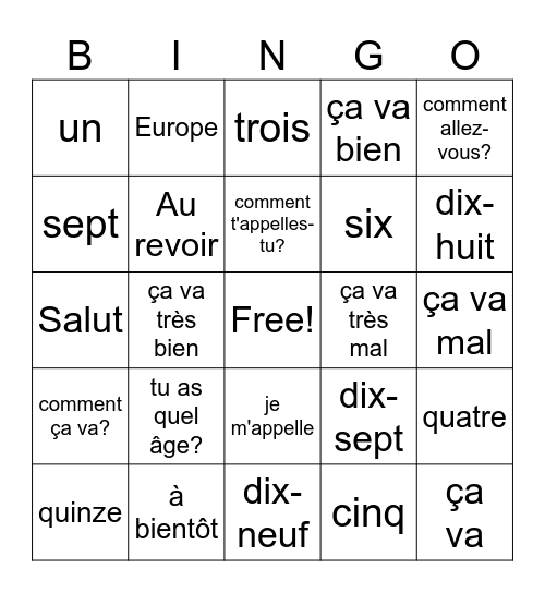 World Cultures: France Bingo Card