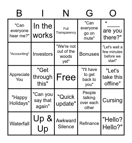 All Hands Bingo Card