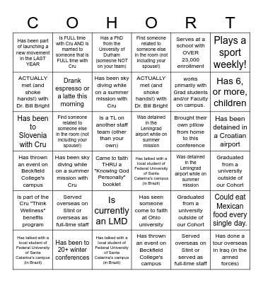 CRU Cohort 10 Bingo Card