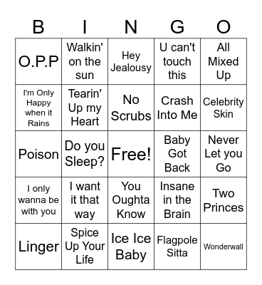 90s Music Bingo Card