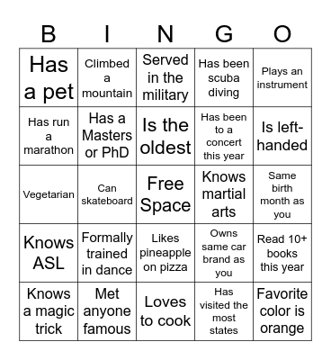 Icebreaker Bingo Card