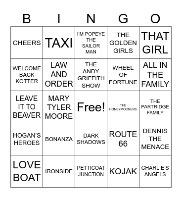 TV Tunes Bingo Card