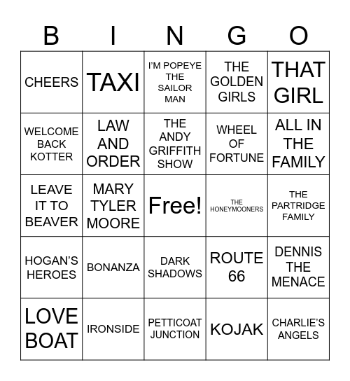 TV Tunes Bingo Card