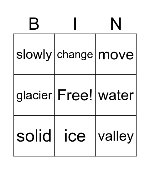 Glaciers Vocabulary Bingo Card