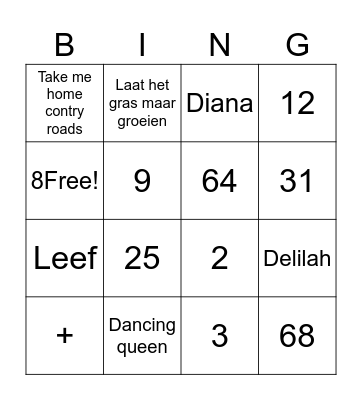 Ferm muziekbingo Card