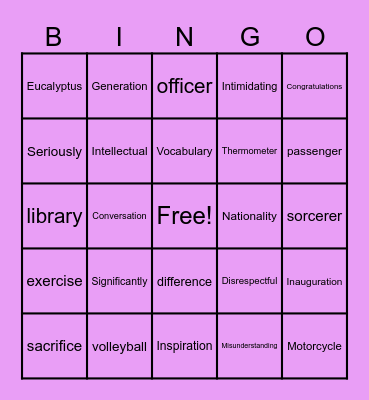 Multisyllabic words Bingo Card