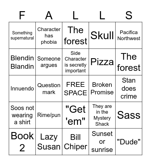 Gravity falls Bingo Card