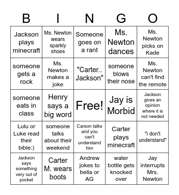 English Bingo Card