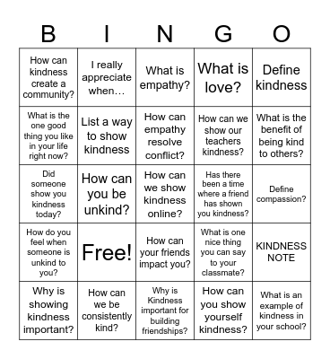 Kindness Bingo Card