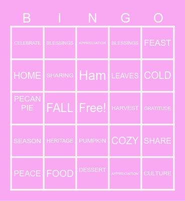 Thanksgiving  Bingo Card