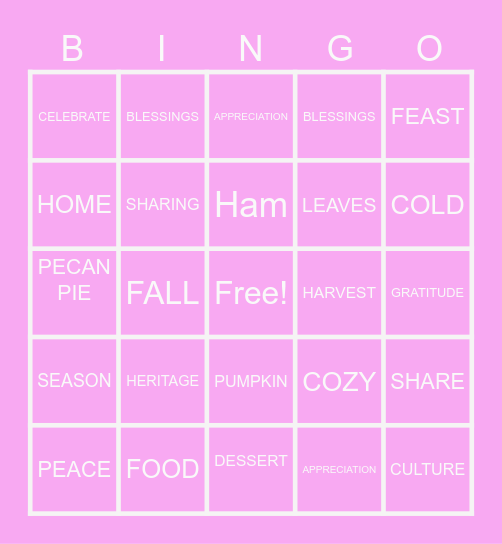 Thanksgiving  Bingo Card