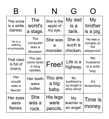 Metaphor BINGO Card