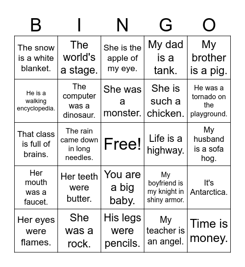 Metaphor BINGO Card