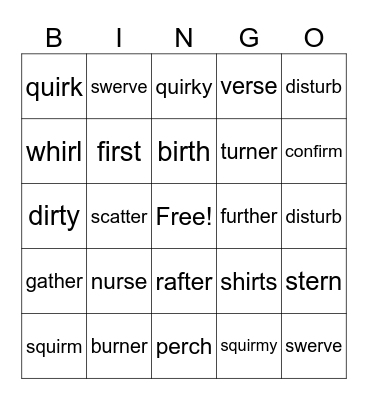 er, ir, ur Bingo Card