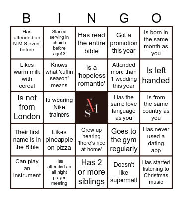 NMS Mix N Games 2024 Bingo Card