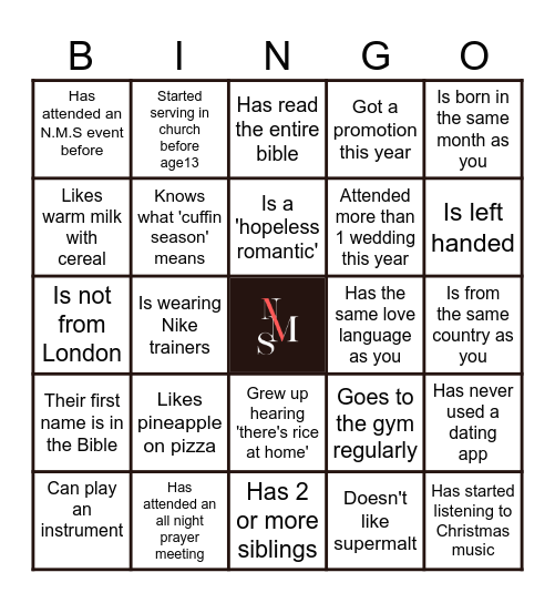 NMS Mix N Games 2024 Bingo Card