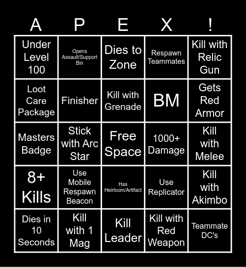 Apex Legends Bingo Card