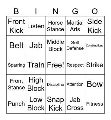 Karate Bingo Card