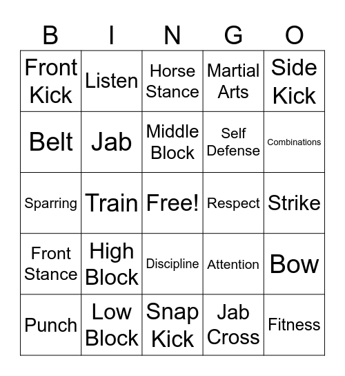 Karate Bingo Card