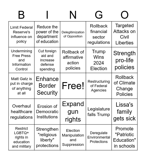 USA in 2025 Bingo Card