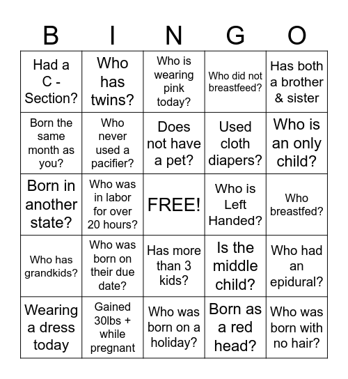 BABY BINGO Card