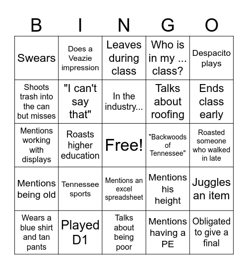 Santana Roberts Bingo Card