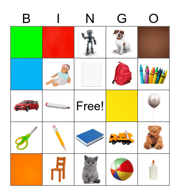 School Tools, Toys, Colors Bingo Card