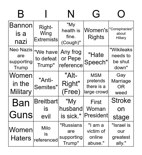 Hillary's Alt Right Speech 1.1 Bingo Card