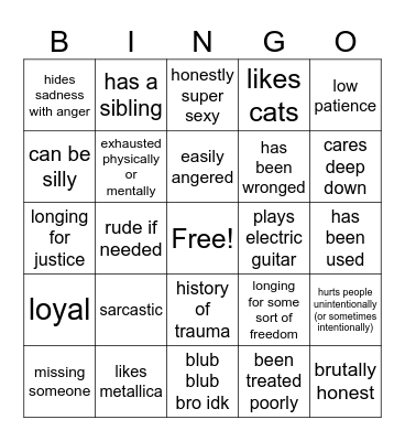 sebastian kinnie bingo Card