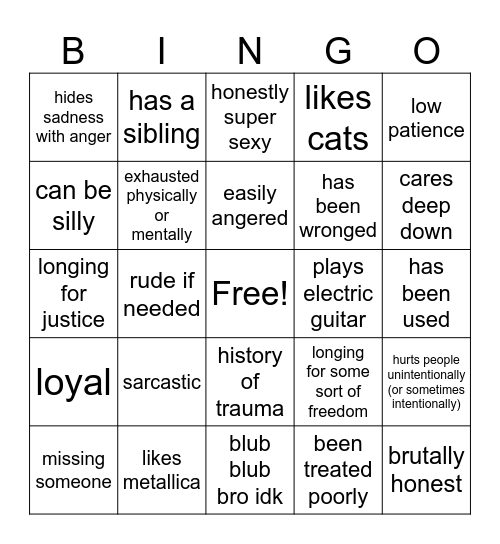 sebastian kinnie bingo Card