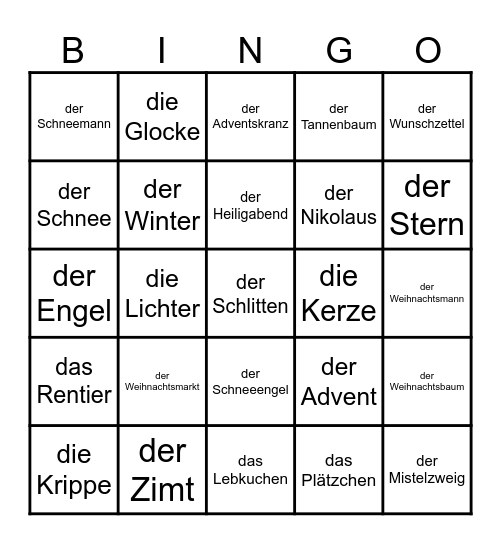 Weihnachten Bingo Card