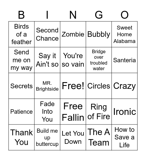 MUSIC BINGO Card