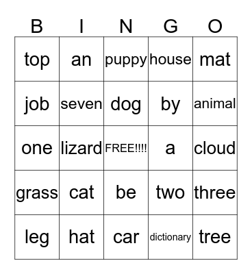 Spelling Words Bingo Card