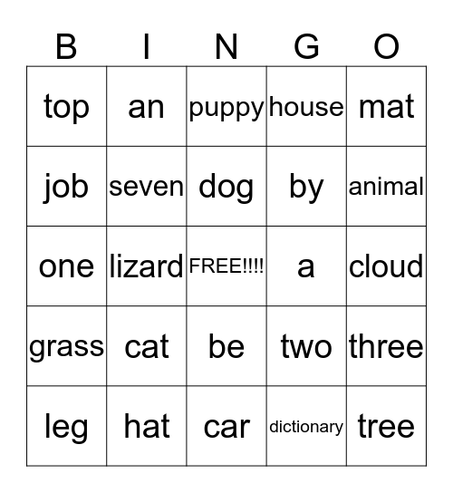 Spelling Words Bingo Card