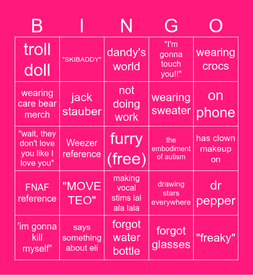 Jeffy bingo Card