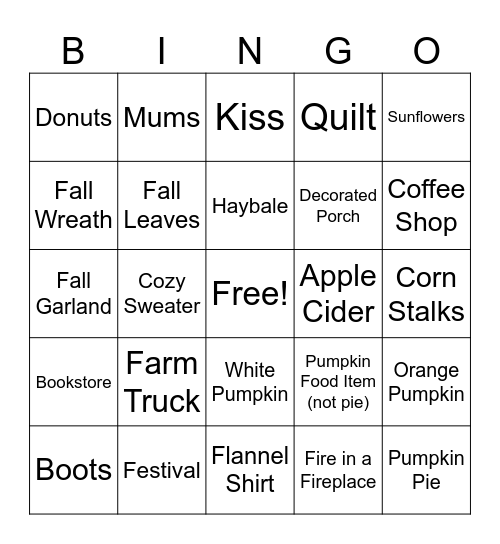 Fall Hallmark Movie Bingo Card