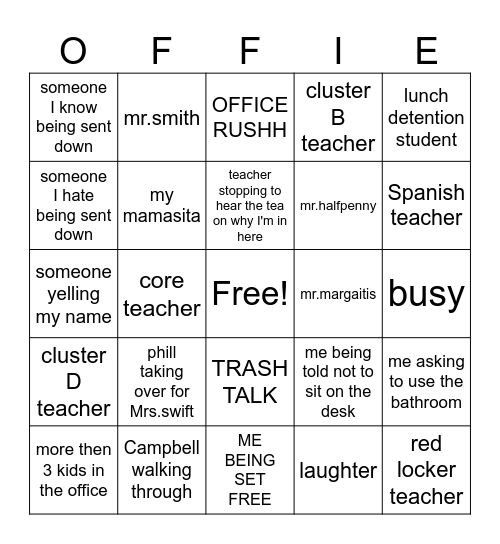 office bingo Card