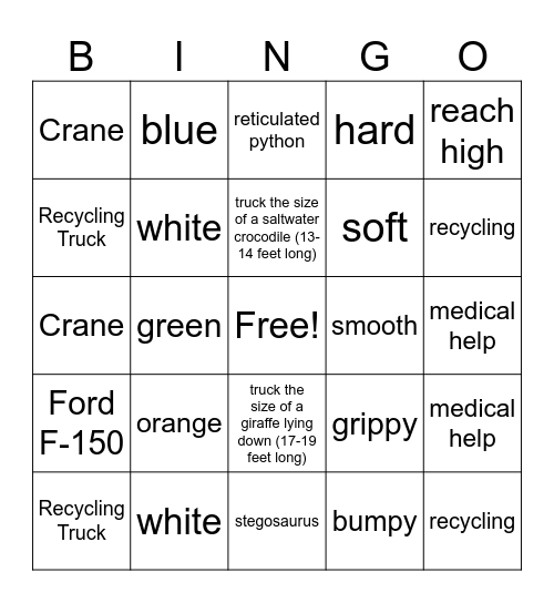 Touch-A-Truck Bingo Card