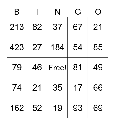 Division (No Remainders) Bingo Card