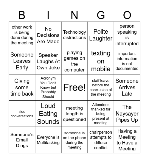 BAD MEETING BINGO Card