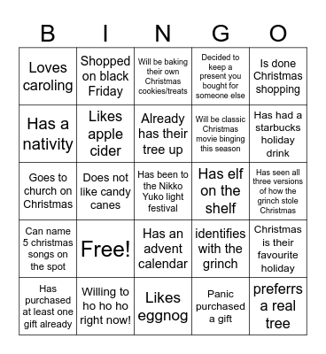 Co-worker Christmas Bingo Card